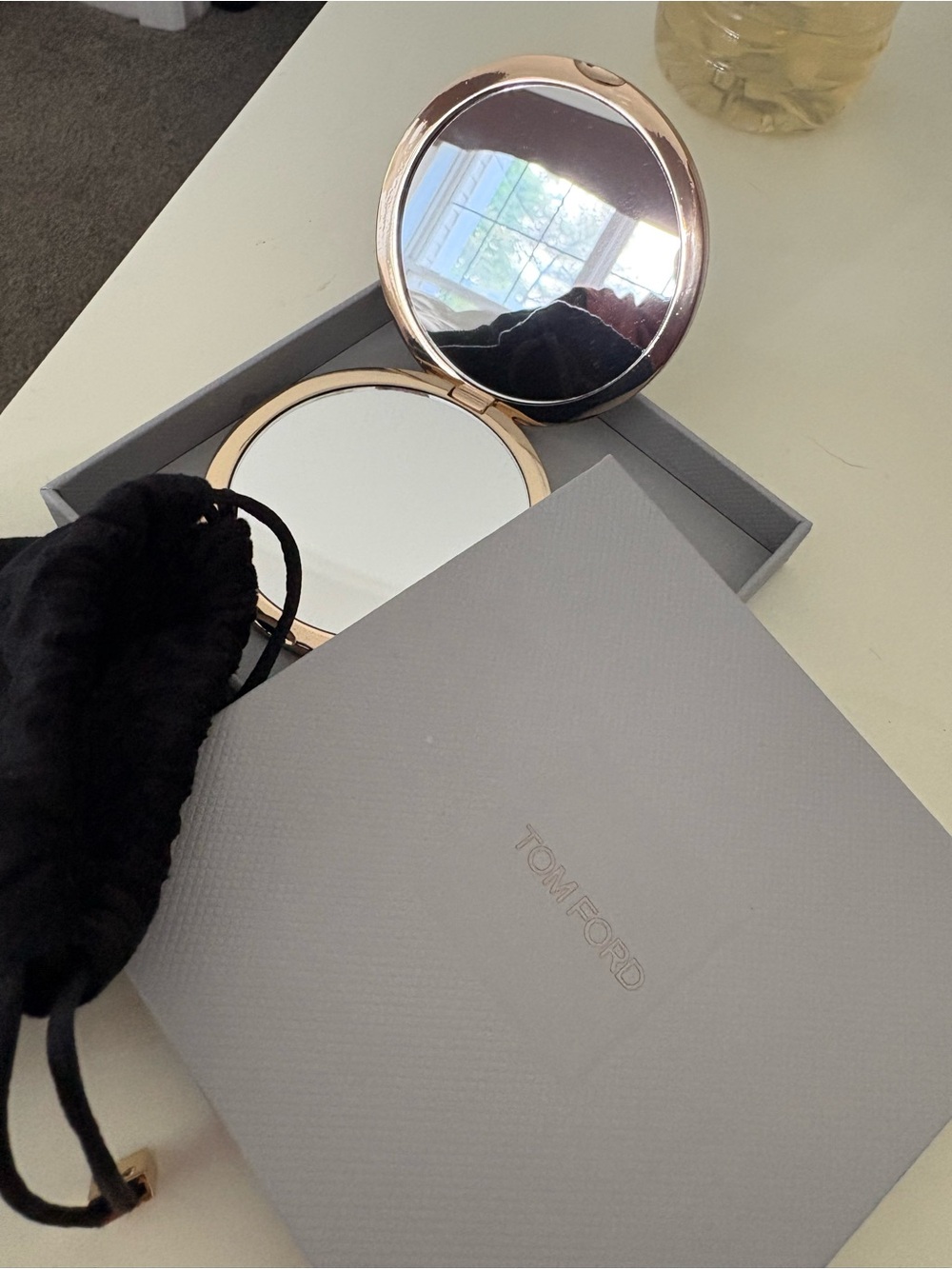 Tom Ford Black Velvet Drawstring Pouch with Compact Mirror
